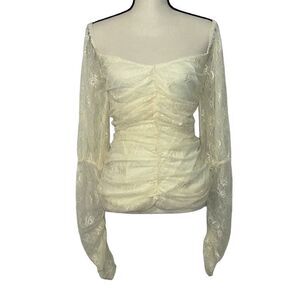 FTF Off-The-Shoulder Ruched Lace Blouse